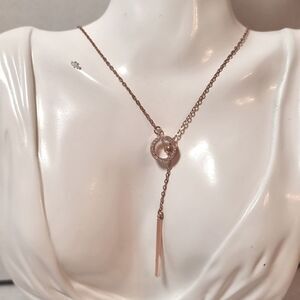 Rose Gold Circle Bar Threader Y Necklace